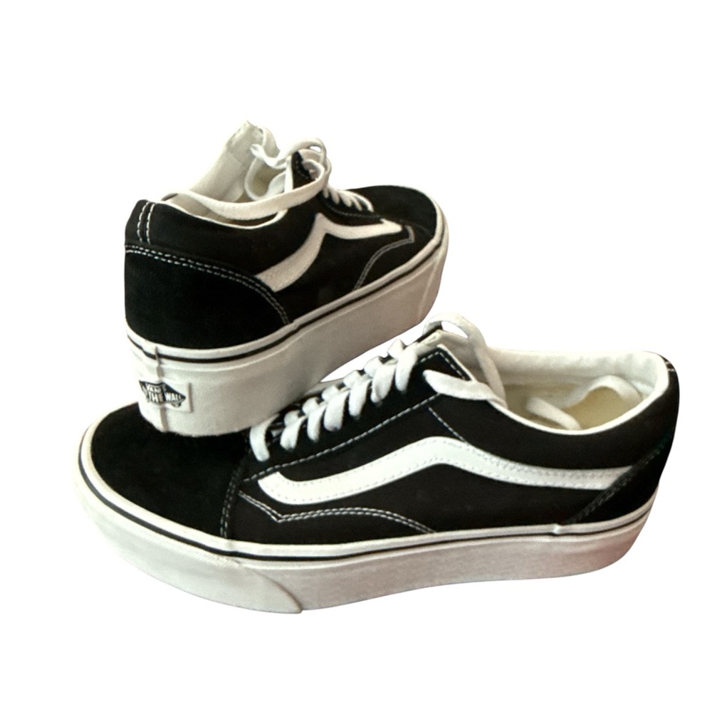 Vans Classic Black and White Low-Tops. Thick sole.